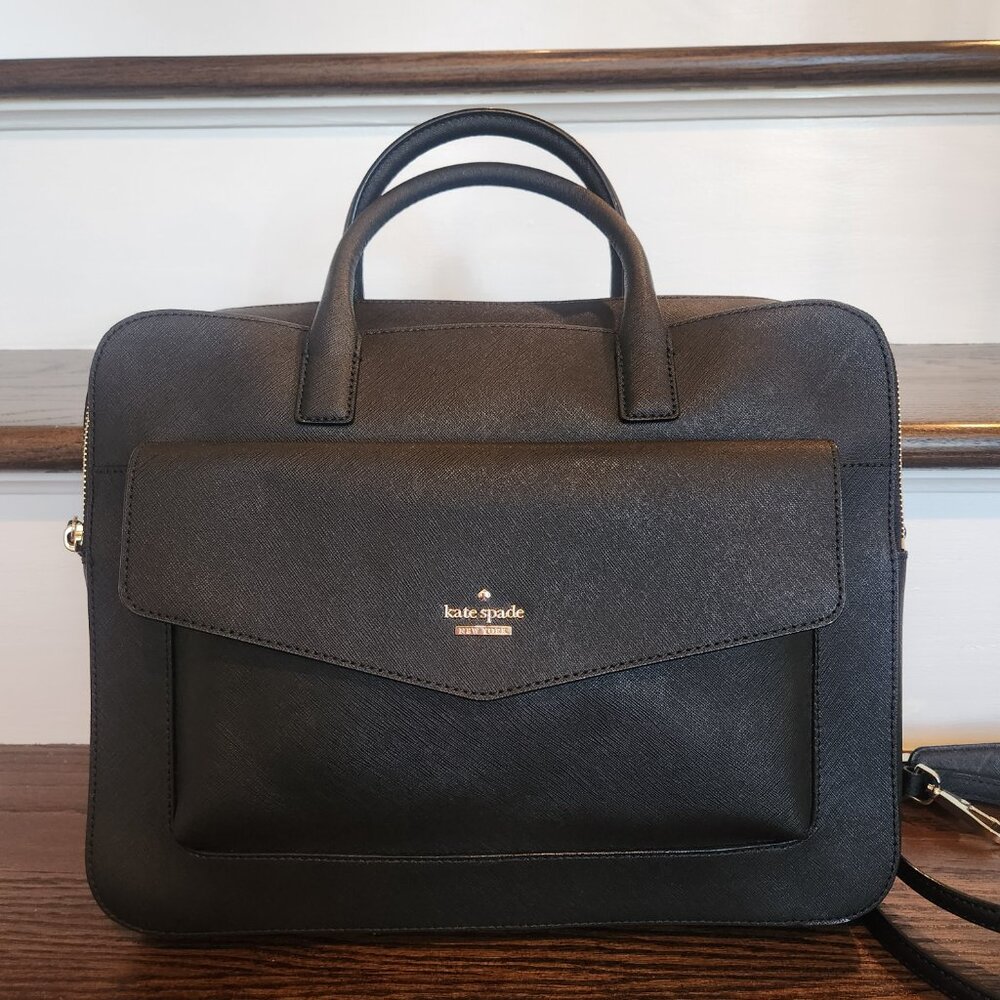 $425 -NEW-Kate Spade 100% Leather 13 Inch Double Zip Laptop Bag-Black